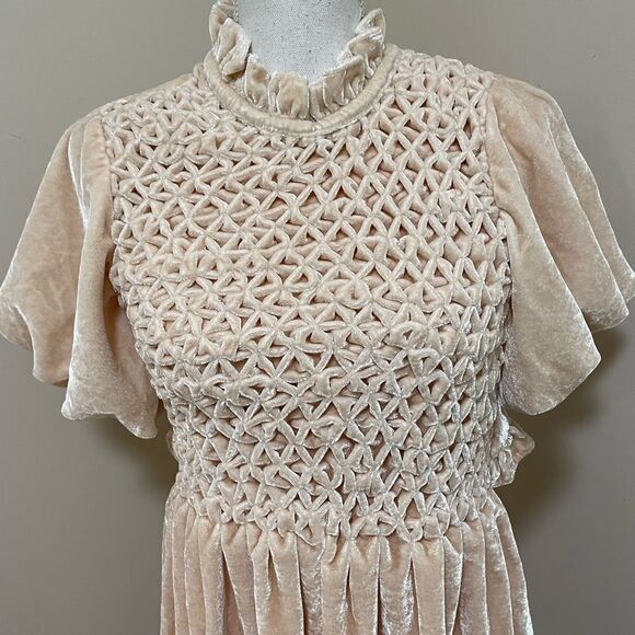 Free People Gum Drop Velour Open Back Mini Dress BeigeSize XS NWT. - Picture 4 of 7